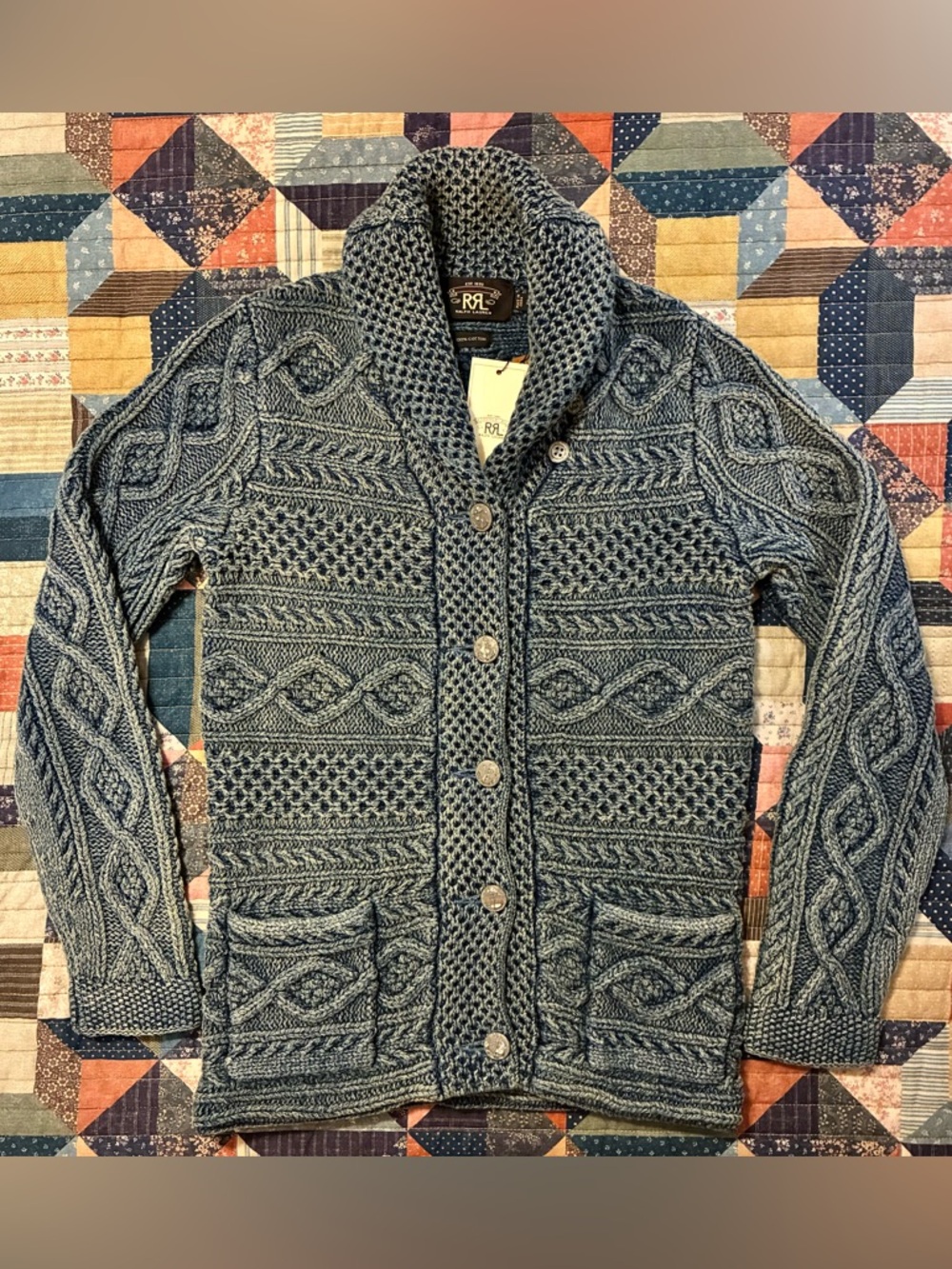 DOUBLE RL RALPH LAUREN RRL INDIGO COTTON SWEATER- WOMEN’S SIZE 2 - Picture 3 of 11